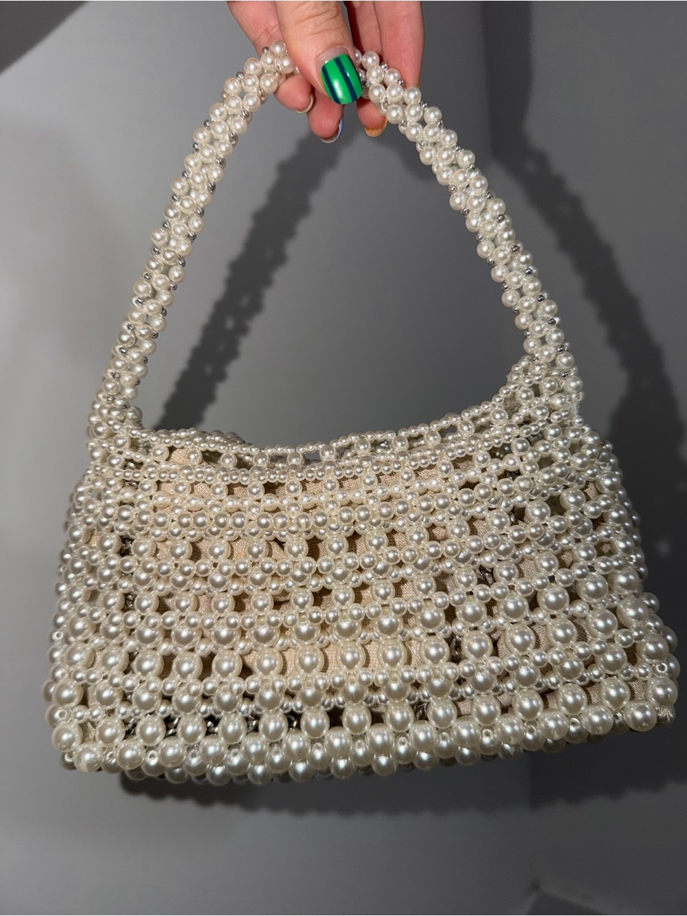 Zara Pearl Beaded Handbag - Ivory Elegant Evening Bag - Picture 8 of 11